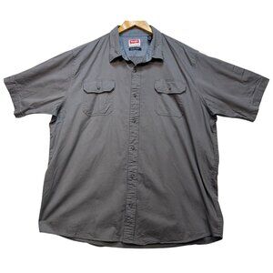 Wrangler Men’s Button Up Shirt Comfort Flex Size 2XT Gray Short Sleeve Pockets